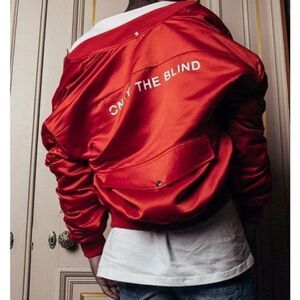 NWT ONLY THE BLIND Cherry Red Satin MOTORCYCLE BOMBER Unisex Small